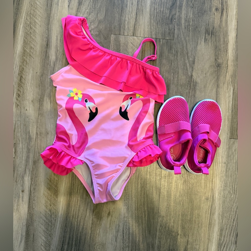 Pink Flamingo Swimsuit and Shoes Set